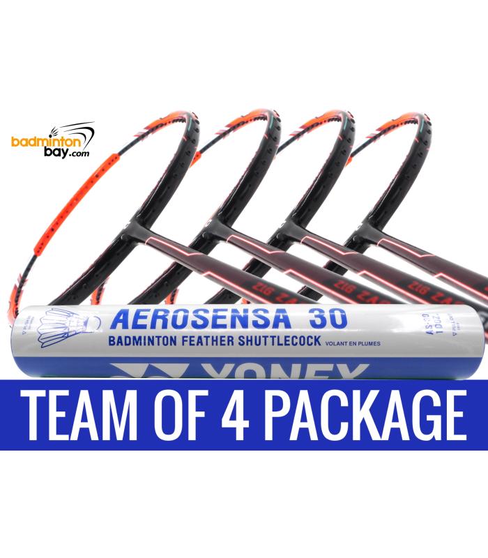 Team Package: 1 Tube Yonex AS30 Shuttlecocks + 4 Rackets - Apacs Zig Zag Speed Orange (Prime Version) Compact Frame Badminton Racket